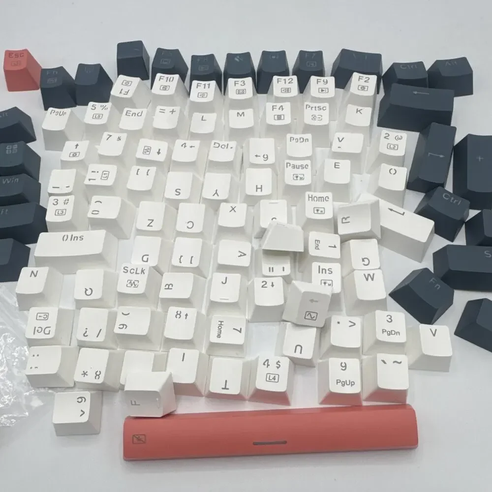 English OEM Profile Keycap Set Lot White & Dark Blue w/ Red Spacebar USB Wired